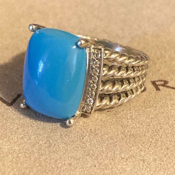 David Yurman 16x12mm Turquoise Diamonds Ring Sz 7.5 - Picture 8 of 8
